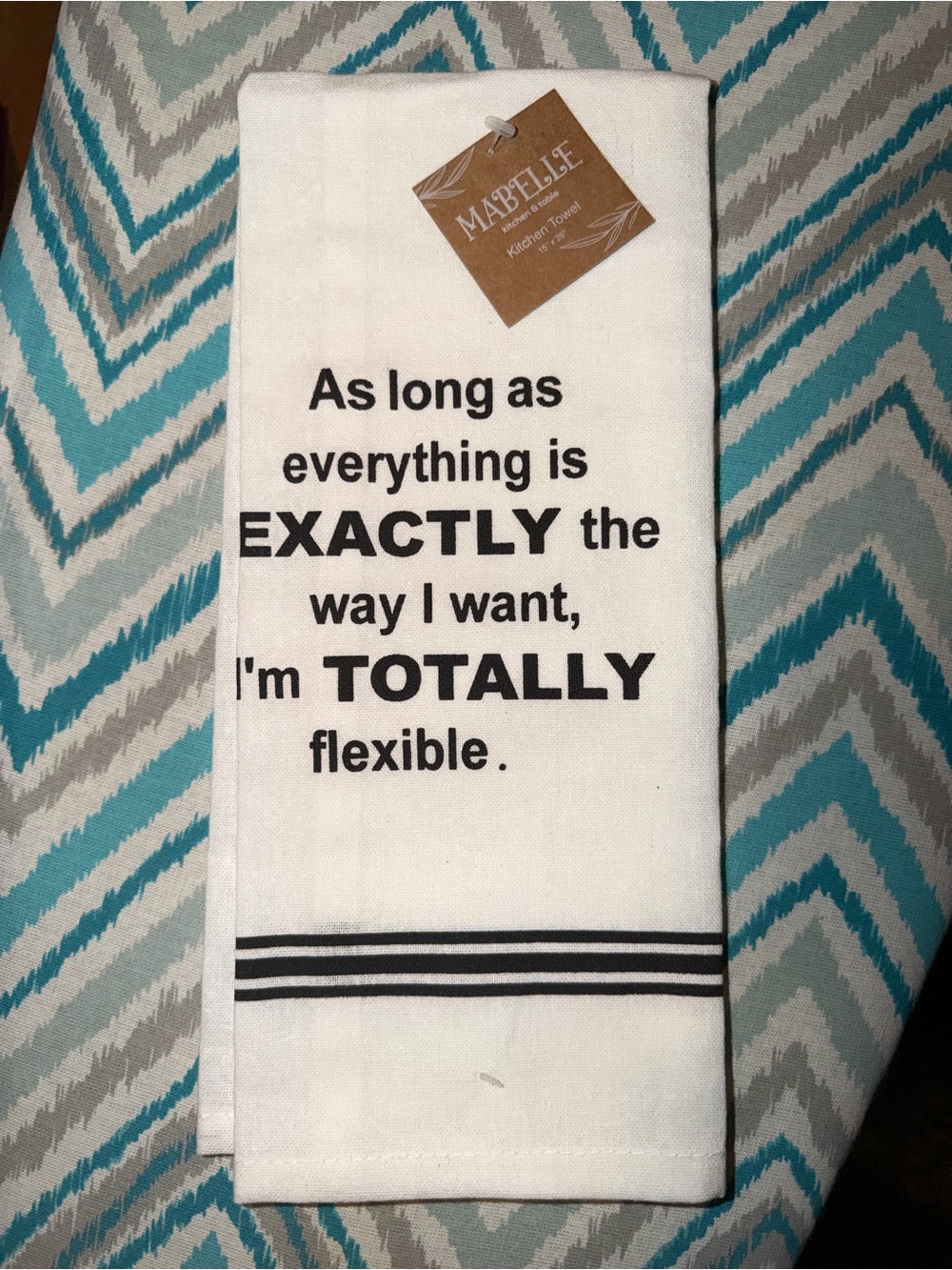 Mabelle White Cotton Kitchen Towel with Black Text